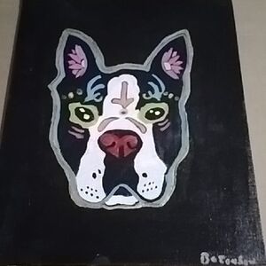 Colorful Dog Art on Black Canvas